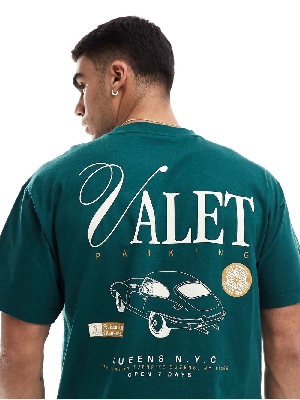Cotton On Box Fit Embroidered T-Shirt XL Dark Green New York Vintage Style